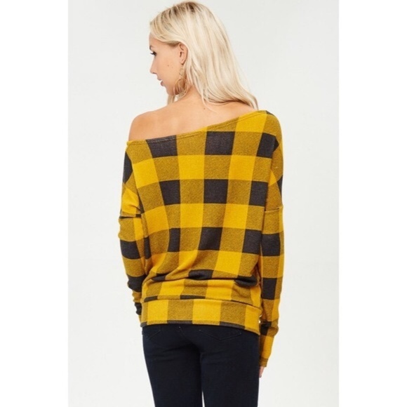 Yellow Plaid Single shoulder top - Picture 3 of 4